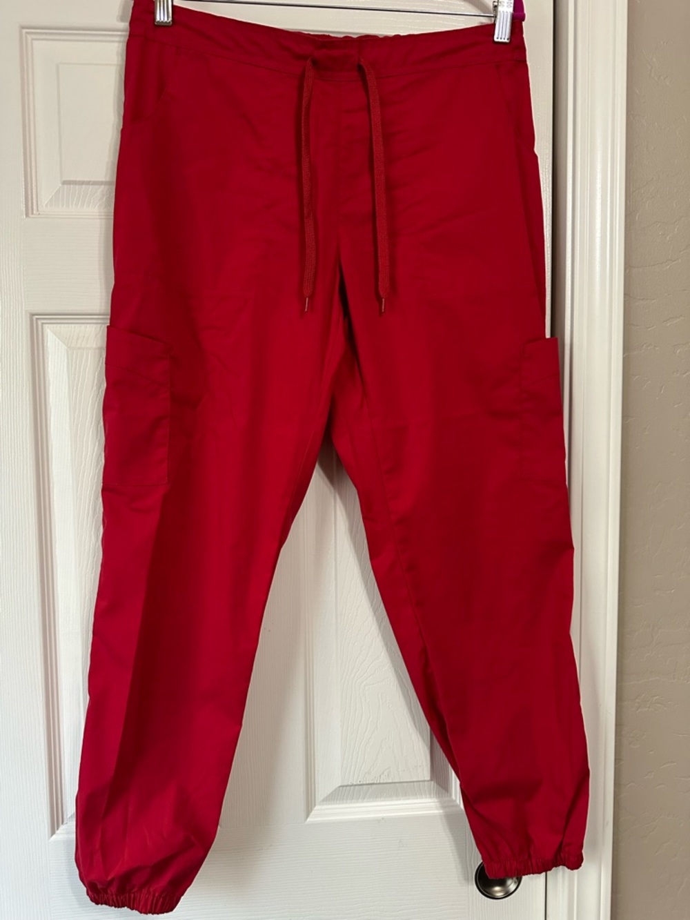 Women’s Red Drawstring Cargo Jogger Scrub Pants